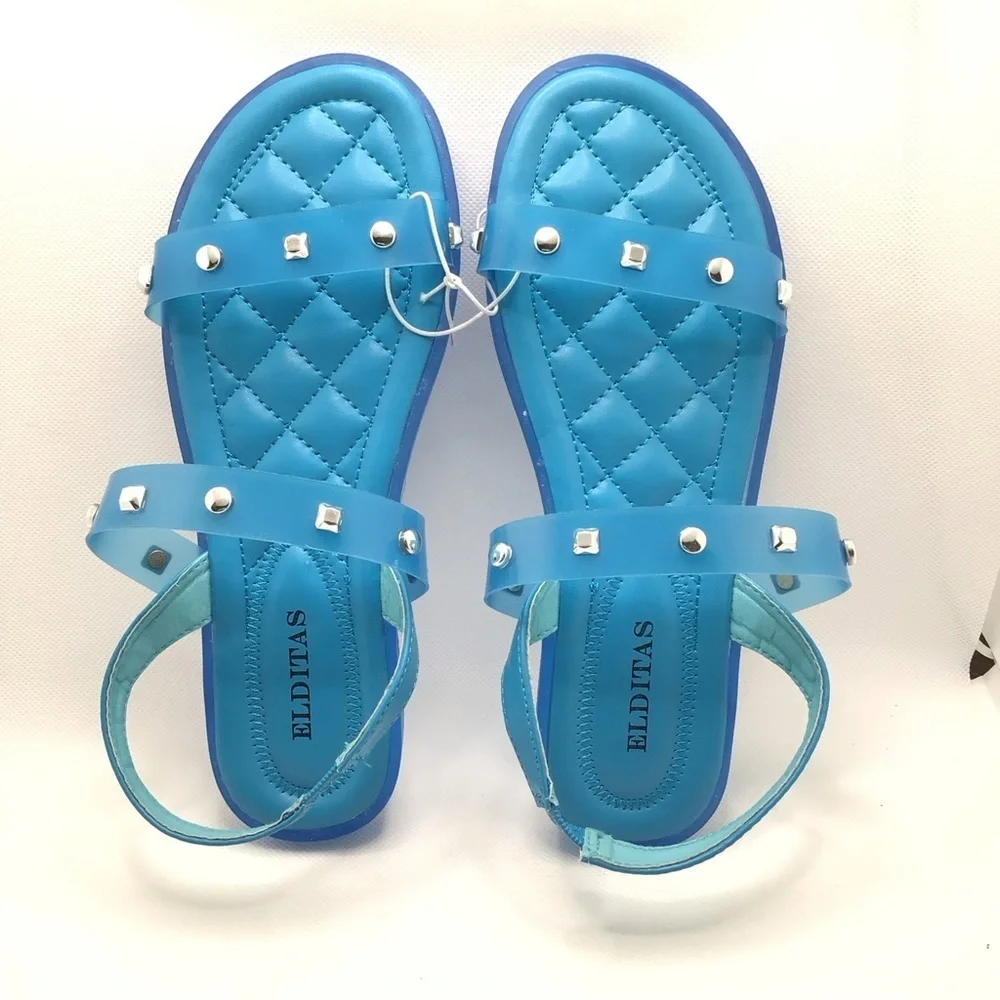 NWOT Elditas Womens Avery Blue Jelly Strappy Studded Slingback Sandal Size 7W